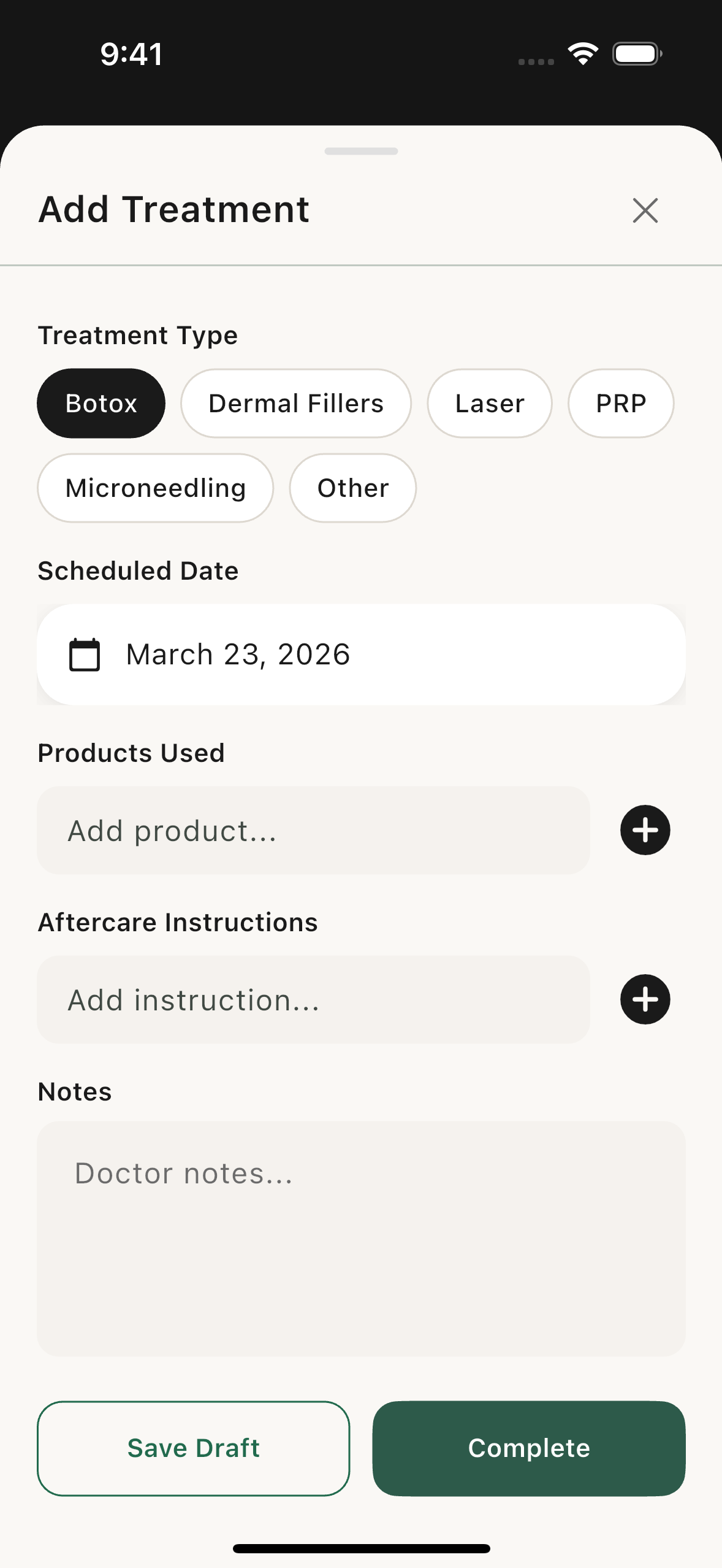 Ricorda treatment record with products and aftercare